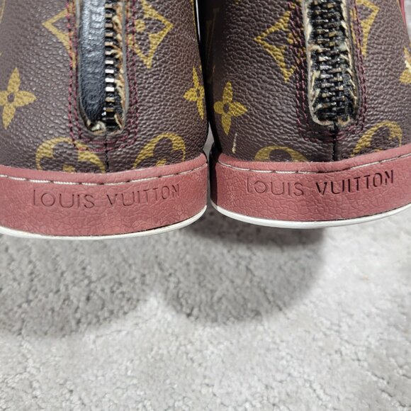 Louis Vuitton Line Zip-Up Monogram Burgundy Boot Sneakers Men's Size EU 44 - Picture 14 of 14